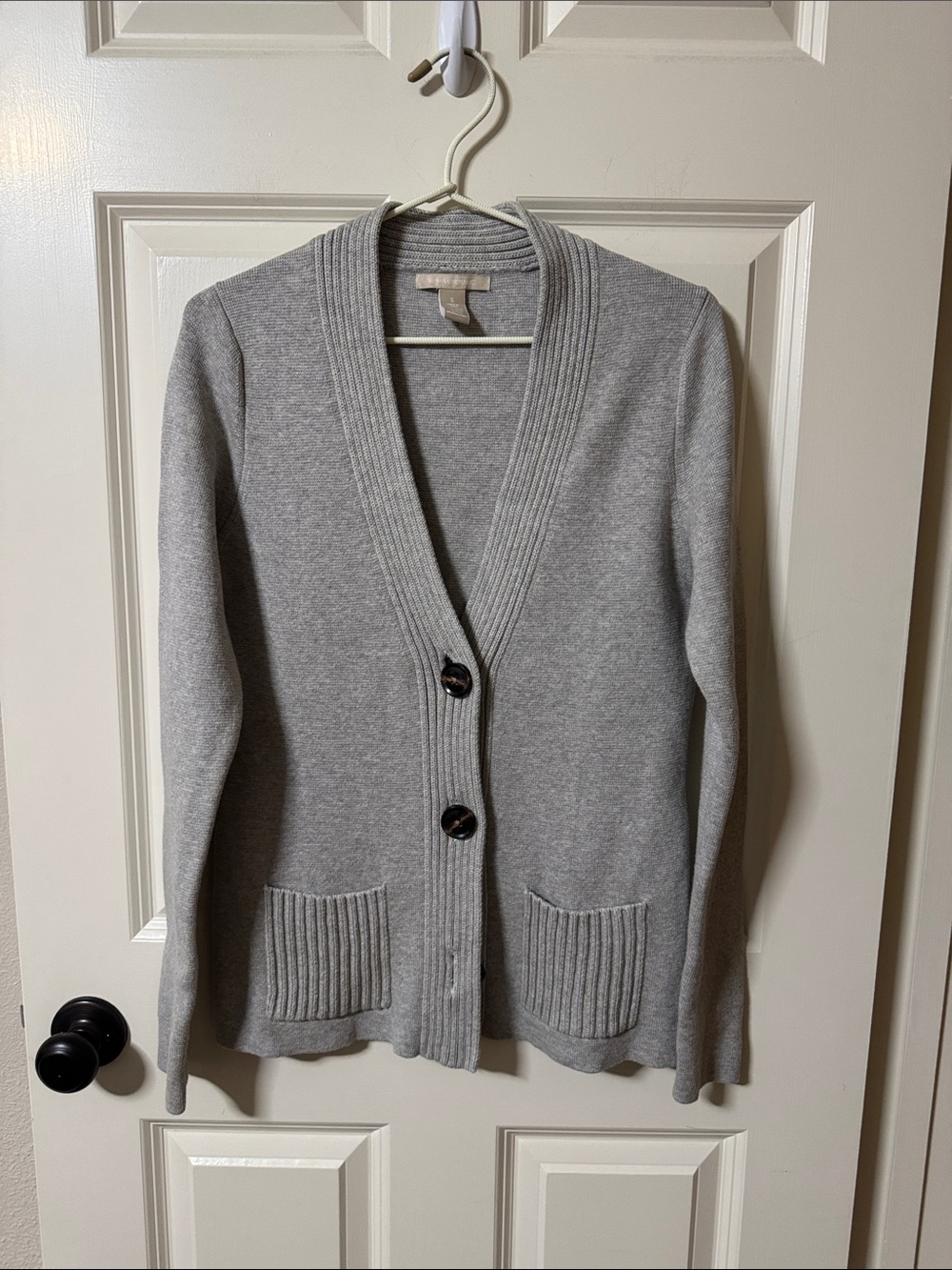 Banana Republic Light Gray V-Neck Button Cardigan